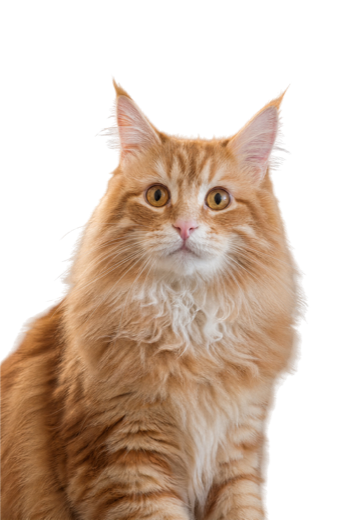 Roomrode langharige kat met pluimoren, recht van voren
